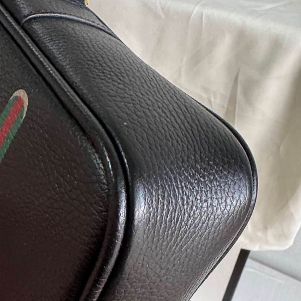 Gucci Black Leather Messenger Bag with Gold Accents - Picture 10 of 15